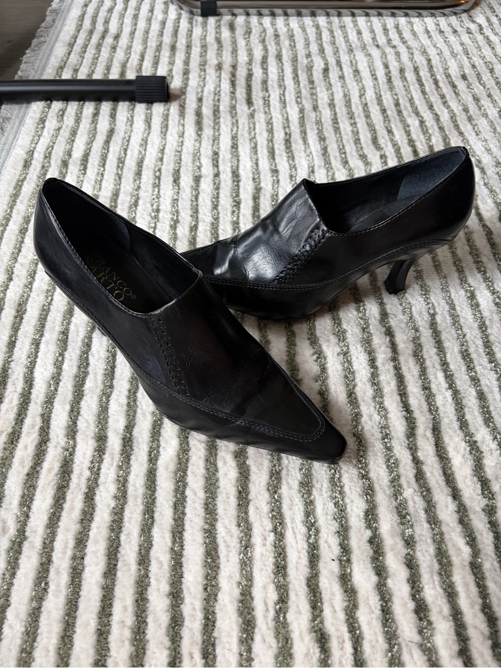 Franco Sarto Black Leather Pointed Kitten-Heels